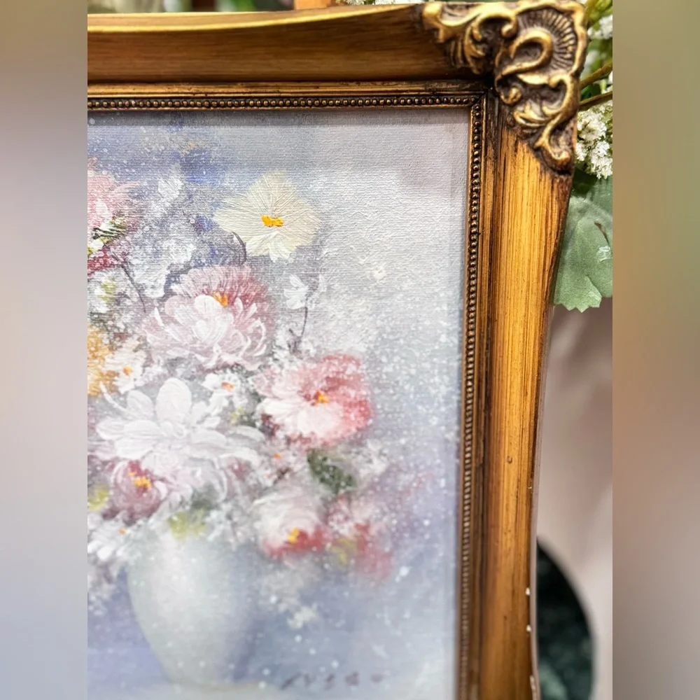 Original Oil On Board Framed Bouquet Signed RUSSO  8” x 10  Wood Frame